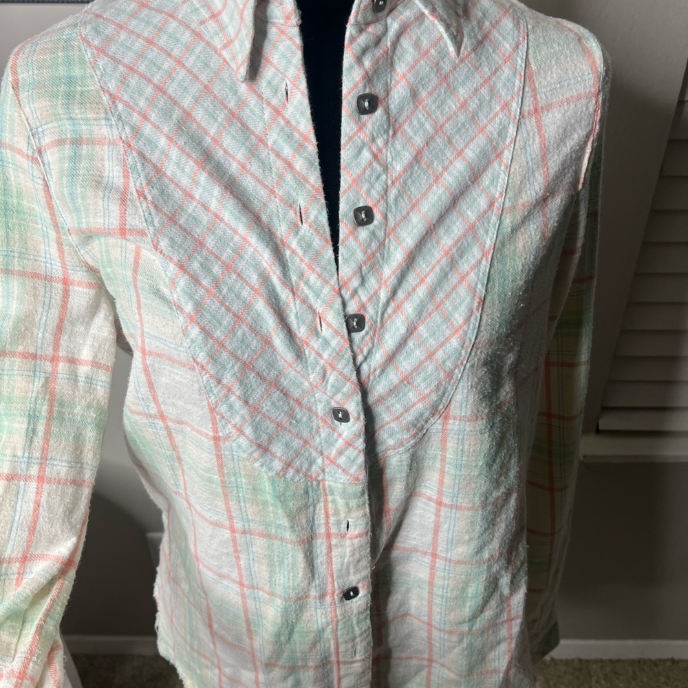 Free people pastel raw hem plaid button down shirt - Picture 6 of 11
